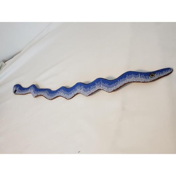 Vintage Snake Belt Hand Beaded Blue White Beads Genuine Leather Made in Kenya main image 4